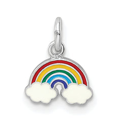 Sterling Silver RH-plated Polished & Enameled Rainbow Children's Pendant