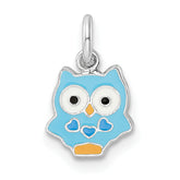 Sterling Silver RH-plated Multi-color Enameled Owl Children's Pendant
