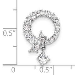 Sterling Silver Rhod-plated CZ Circle Chain Slide Pendant
