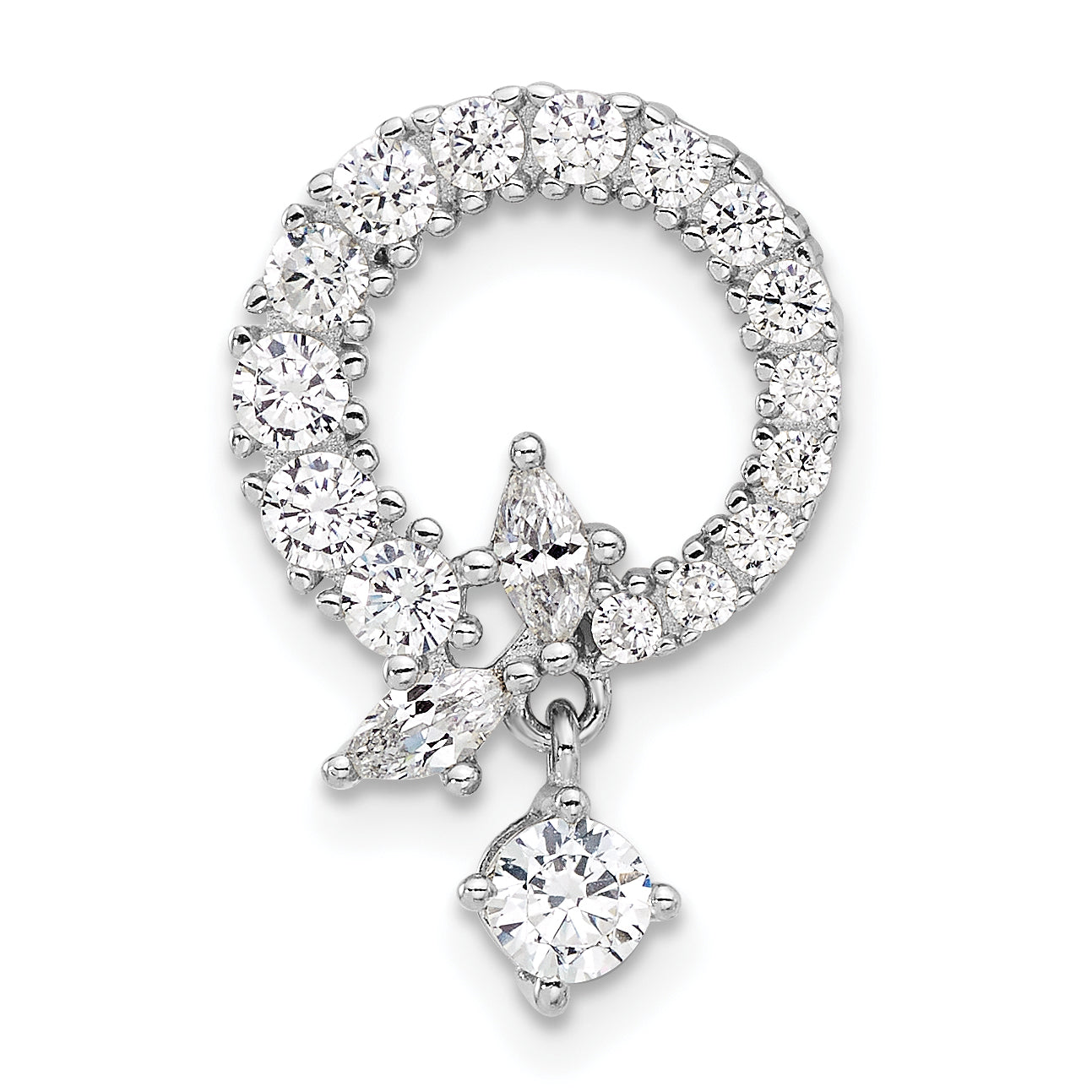 Sterling Silver Rhod-plated CZ Circle Chain Slide Pendant