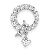 Sterling Silver Rhod-plated CZ Circle Chain Slide Pendant