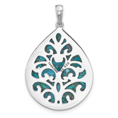 Sterling Silver Rhodium-plated Reconstituted Turquoise Teardrop Pendant