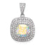 Sterling Silver Rh-plated Clear and Iridescent CZ Square Halo Pendant