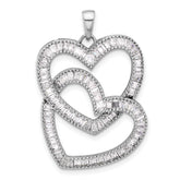 Sterling Silver Rhodium-plated Intertwined CZ Hearts Pendant