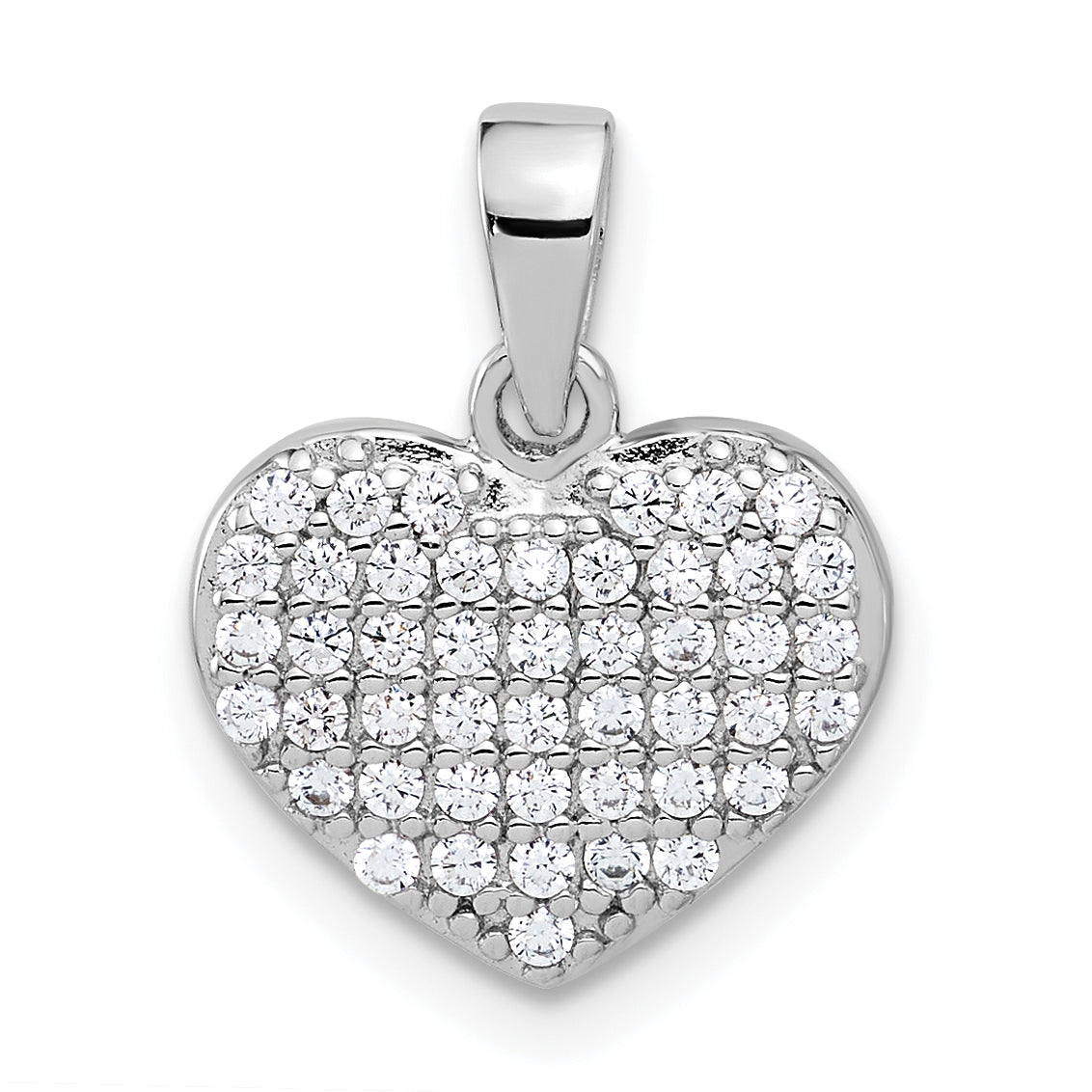Sterling Silver Rhodium-plated Polished and CZ Pave Heart Pendant