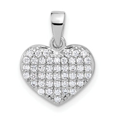 Sterling Silver Rhodium-plated Polished and CZ Pave Heart Pendant
