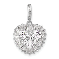 Sterling Silver Rhodium-plated CZ Heart Pendant