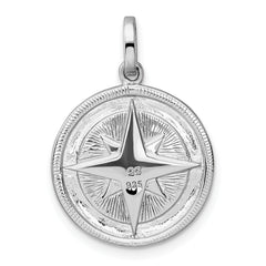 Sterling Silver Rhodium-plated Polished CZ Compass Pendant