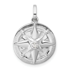 Sterling Silver Rhodium-plated Polished CZ Compass Pendant