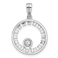 Pure Fire Sterling Silver Rhodium-plated Fancy CZ Circle Pendant