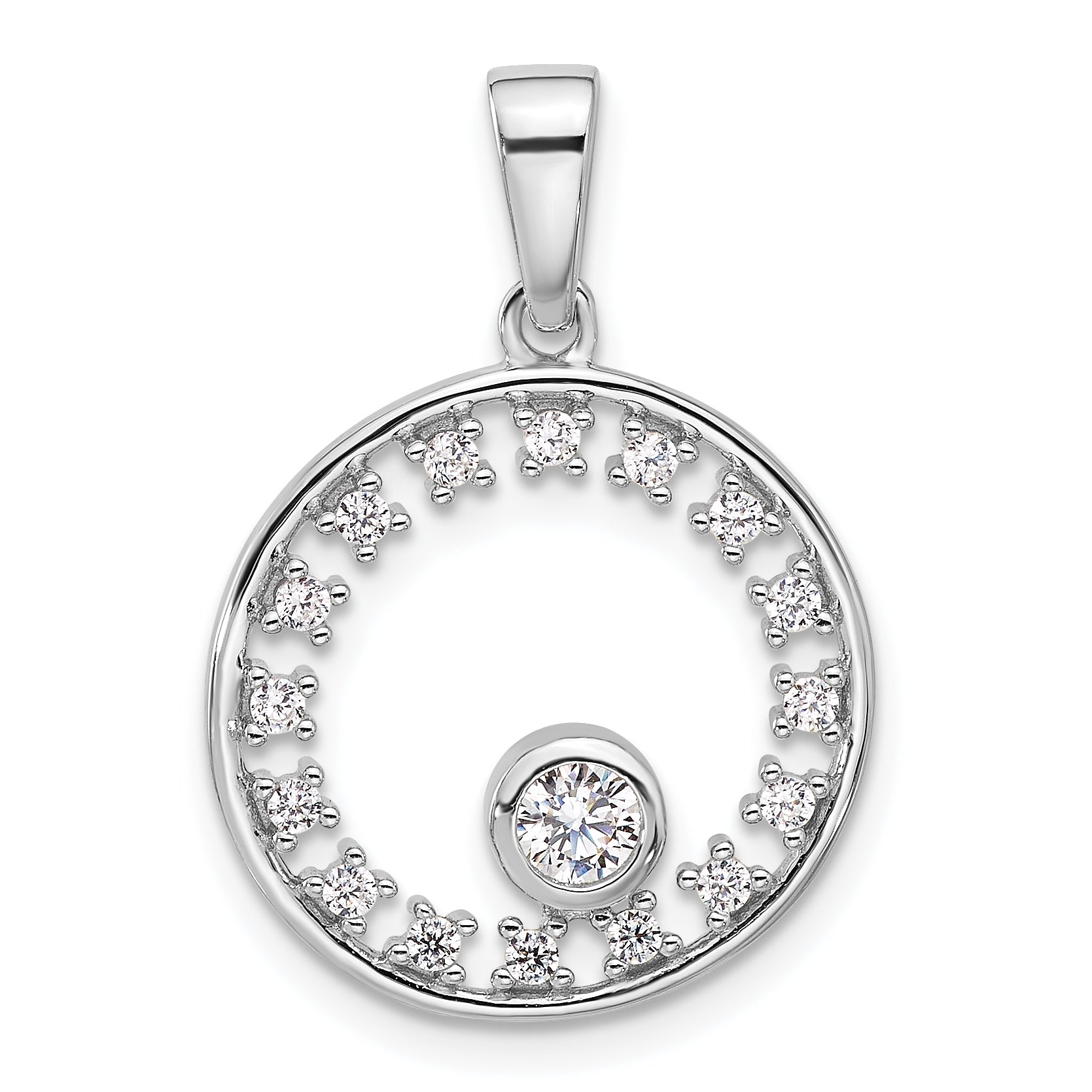 Pure Fire Sterling Silver Rhodium-plated Fancy CZ Circle Pendant