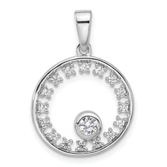 Pure Fire Sterling Silver Rhodium-plated Fancy CZ Circle Pendant