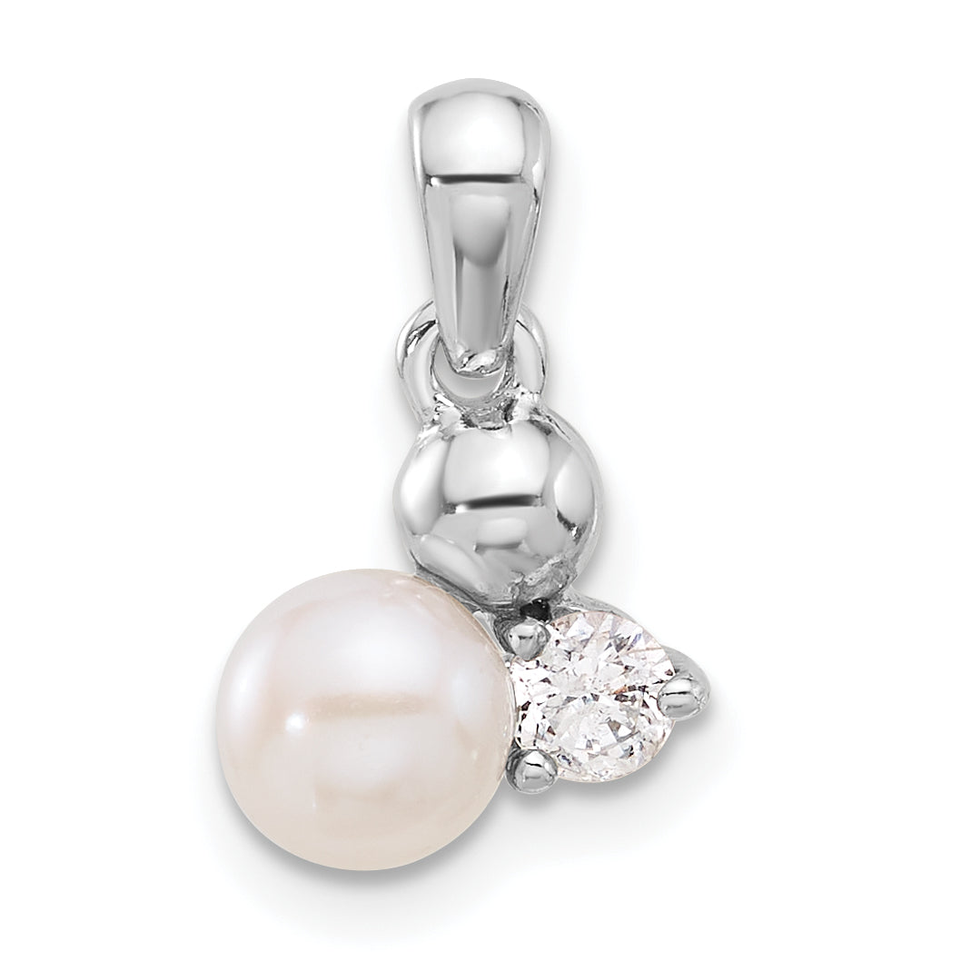 Sterling Silver Rhodium-plated CZ and FWC Pearl Pendant