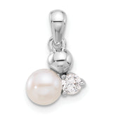 Sterling Silver Rhodium-plated CZ and FWC Pearl Pendant