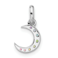 Sterling Silver Rhodium-plated Rainbow Crystal Moon Children's Pendant