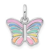 Sterling Silver RH-plated Multi-color Enameled Butterfly Children's Pendant