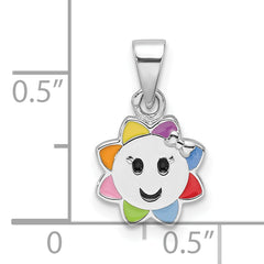 Sterling Silver RH-plated Multicolor Enamel Smiling Sun Children's Pendant