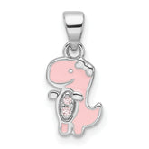 Sterling Silver RH-plated Pink Enamel & CZ Dinosaur Children's Pendant