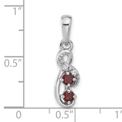 Sterling Silver Rhodium-plated Garnet and CZ Swirl Pendant