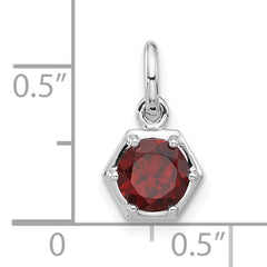 Sterling Silver Rhodium-plated Polished Solitaire Garnet Charm Pendant