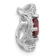 Sterling Silver Rhodium-Plated Polished Garnet and CZ Chain Slide Pendant