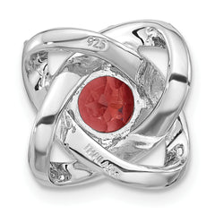 Sterling Silver Rhodium-Plated Polished Garnet and CZ Chain Slide Pendant
