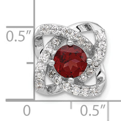 Sterling Silver Rhodium-Plated Polished Garnet and CZ Chain Slide Pendant