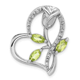 Sterling Silver Rhodium Peridot and White Topaz Rose Heart Chain Slide