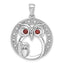 Garnet & Cubic Zirconia Owls Pendant in Sterling Silver, 33mm Textured - Sophia Jewelers