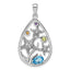 Sterling Silver Rhodium-plated Polished Rainbow Multi-Gemstone Starfish Pendant