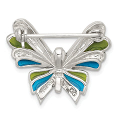 Sterling Silver Antiqued Marcasite with Green and Blue Epoxy Butterfly Pin