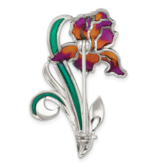 Sterling Silver Antiqued Marcasite and Purple and Yellow with Green Epoxy Iris Floral Pin