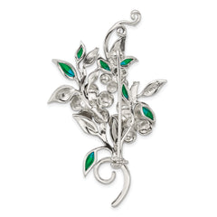 Sterling Silver Antiqued Marcasite and Freshwater Cultured Pearl with Green Epoxy Floral Pin