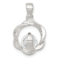 Sterling Silver Polished CZ in Twisted Circle Pendant