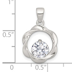 Sterling Silver Polished CZ in Twisted Circle Pendant