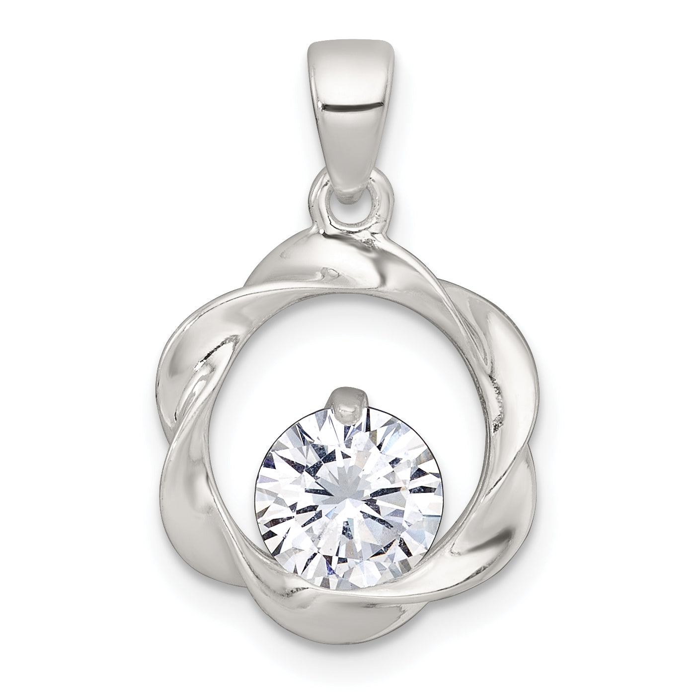 Sterling Silver Polished CZ in Twisted Circle Pendant