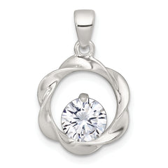 Sterling Silver Polished CZ in Twisted Circle Pendant