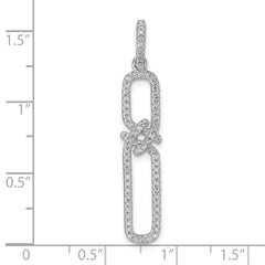 Sterling Silver Rhodium-plated CZ Twisted Rectangle Pendant