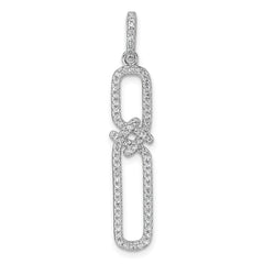 Sterling Silver Rhodium-plated CZ Twisted Rectangle Pendant