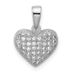 Sterling Silver Rhodium-plated Polished Pave CZ Heart Pendant