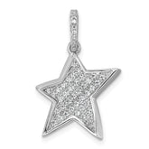 Sterling Silver Rhodium-plated Pave CZ Concave Star Pendant