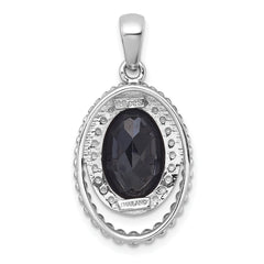 Sterling Silver Rhodium-plated Polished and Beaded Faceted Black Onyx Oval Pendant