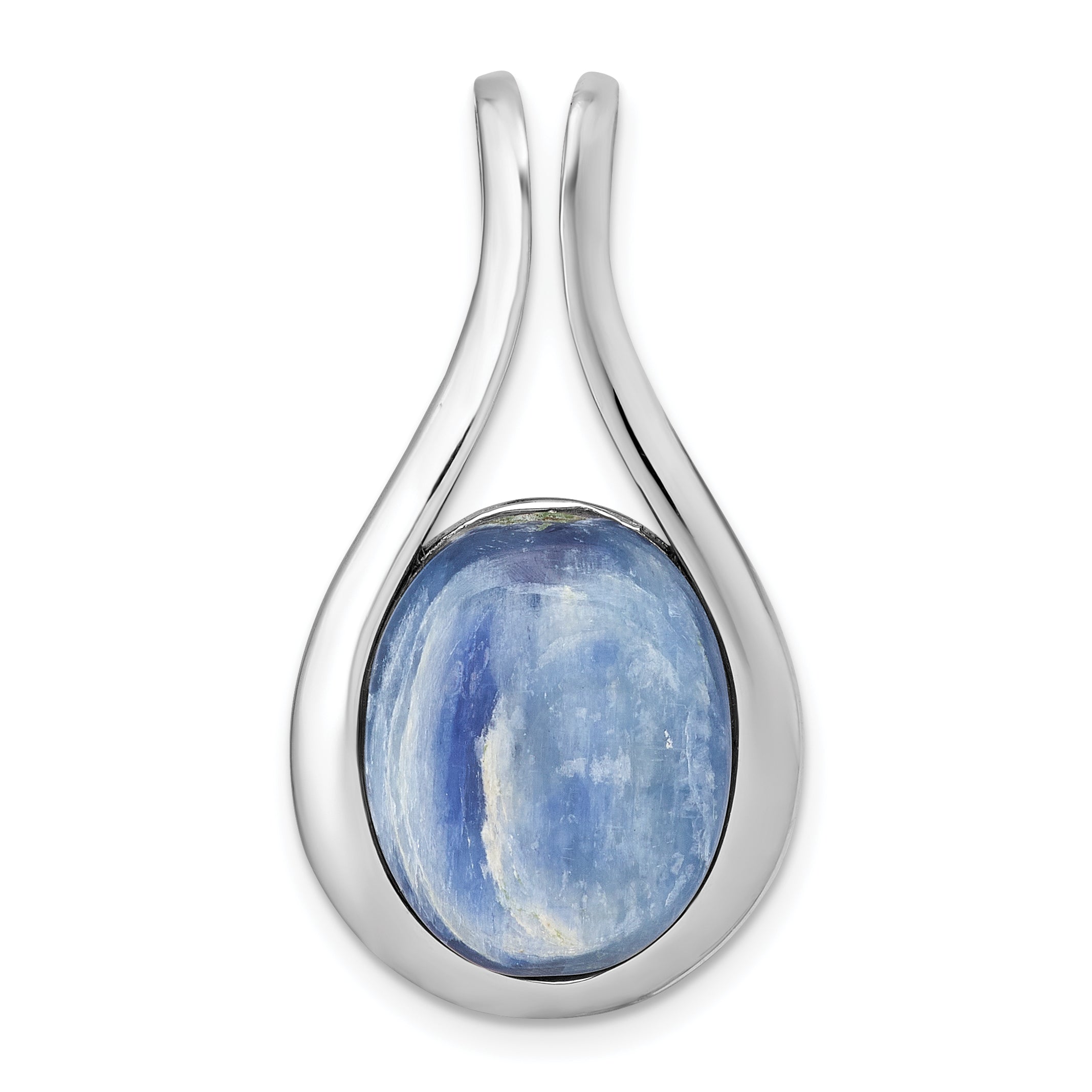 Sterling Silver Rhodium-plated Polished Oval Kyanite Teardrop Chain Slide Pendant