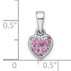 Sterling Silver Rhodium-plated Polished Pink CZ Heart Pendant