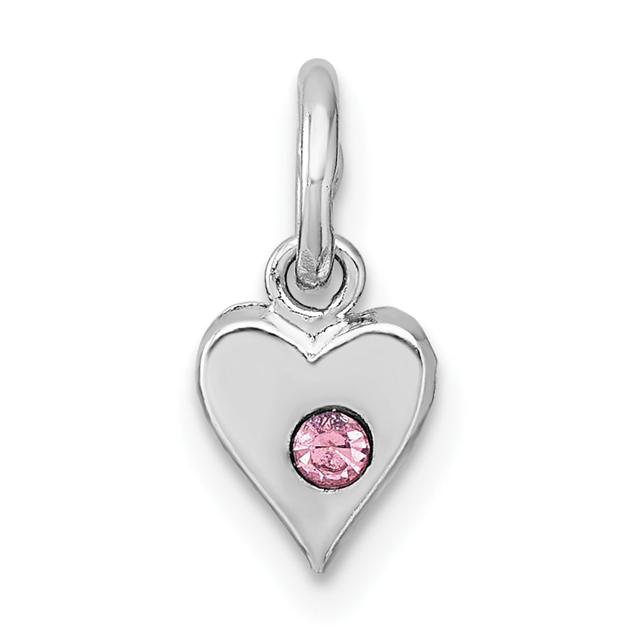 Sterling Silver Madi K Rhodium-plated Pink Crystal Heart Childrens Pendant