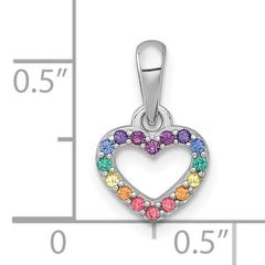 Sterling Silver Rhodium-plated Polished Rainbow Nano Crystals Open Heart Shape Childrens Pendant