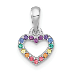 Sterling Silver Rhodium-plated Polished Rainbow Nano Crystals Open Heart Shape Childrens Pendant