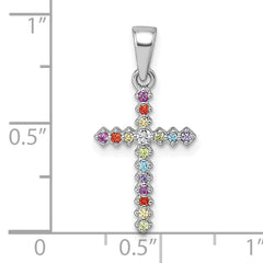 Sterling Silver Rhodium-plated Polished Multi-color CZ Cross Pendant