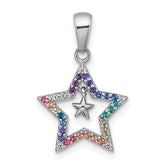 Sterling Silver Rhodium-plated Polished Rainbow Nano Crystals Star With Mini Star Dangle Childrens Pendant