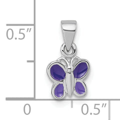 Sterling Silver Rhodium-plated Children's Purple Enamel Butterfly Pendant